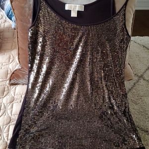 Michael Kors Soft Sequined Tank, Med Bronze/Brown